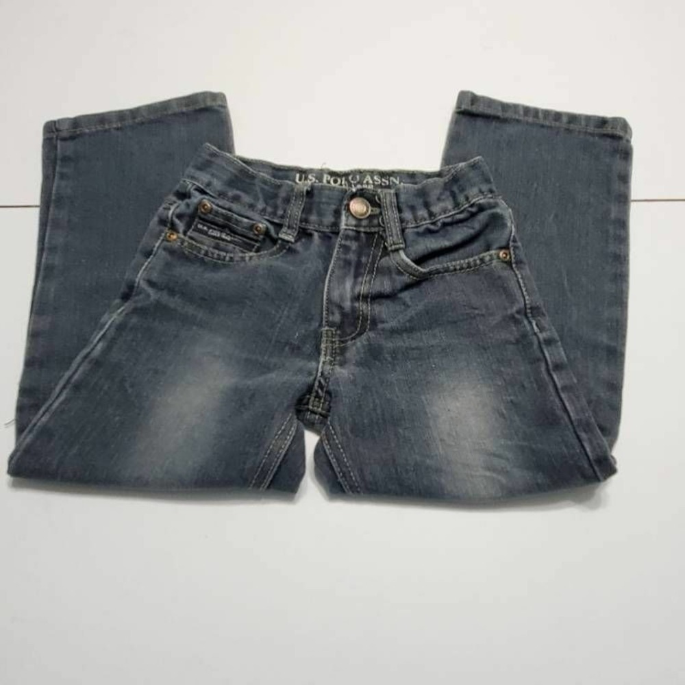 U.S. Polo Assn. Boys Straight Leg Jeans Gray Medium Wash Flat Front Denim 5